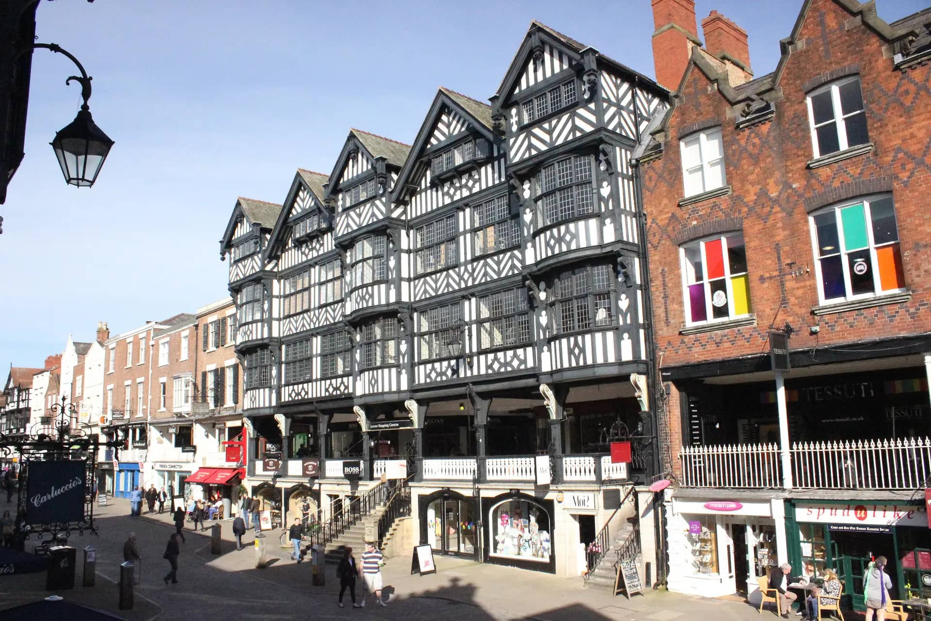 Black-and-white timber-framed buildings of the Chester Rows on Bridge Street, Chester