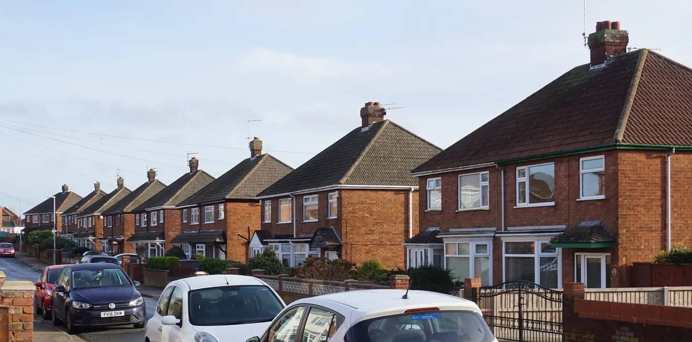 Red-brick 1930s semi-detached houses along Braemar Road, Cleethorpes