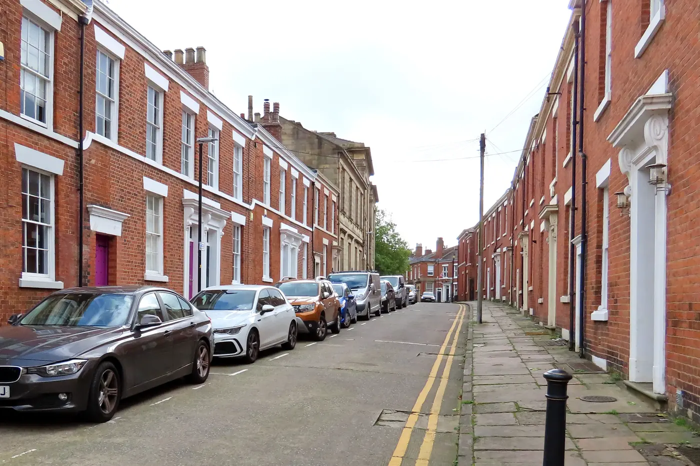 Georgian red-brick terraced houses on Regent Street, Preston